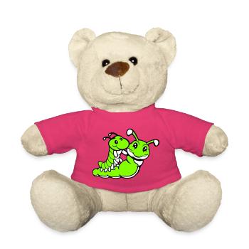 2 amis chevauchant une chenille père mère enfant papa maman - Nounours - rose - Devant
