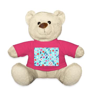 Motif floral avec des planches de surf sur bleu ciel - Nounours - rose - Devant
