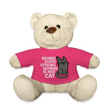 Cat Behind Every Strong Woman Annoyed Grumpy - Teddy Bear - pink - Front