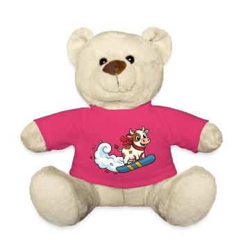 Snowboard Kuh Cartoon Lustige Winterkuh - Teddy - Pink - Vorne