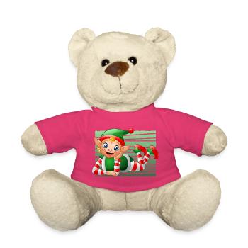 Cute Christmas Elf Character Green Holiday Art - Teddy - Pink - Vorne