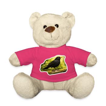 Blackbird on moss-covered branch - nature photo look - Teddy Bear - pink - Front