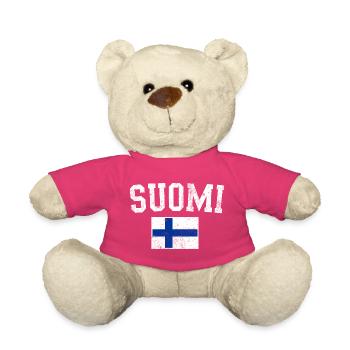 Suomi Bold: Finnish Flag Typography - Teddy Bear - pink - Front