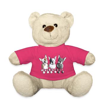 Trois bouledogues français - Bouledogue - Chien - Nounours - rose - Devant