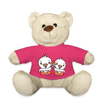 2 Enten Babies Baby Kinder Schnuller Windel Rassel - Teddy - Pink - Vorne