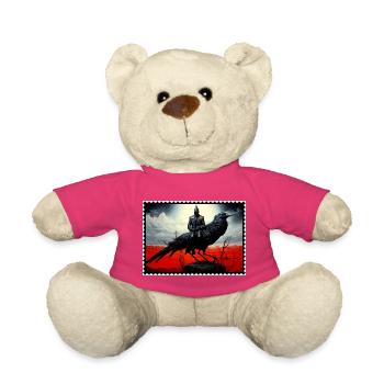 Dunkler Rabe Reiter mit Helm rote Wüstenlandschaft - Teddy - Pink - Vorne