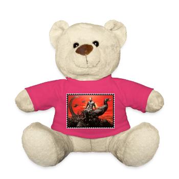 Düstere Fantasie mit  Vogel Raben rote Landschaft - Teddy - Pink - Vorne