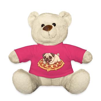 Cute Pug with Pizza Cartoon Pizza Lovers Italy - Teddy Bear - pink - Front