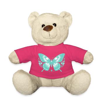 Turquoise Butterfly and Flowers - Teddy Bear - pink - Front