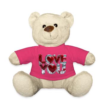 Je t’aime - Lettres d’eau 3D pleines de cœurs - Nounours - rose - Devant