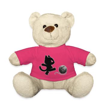 Wütende Katze tritt Wollknäuel – Lustiges Katzenmo - Teddy - Pink - Vorne