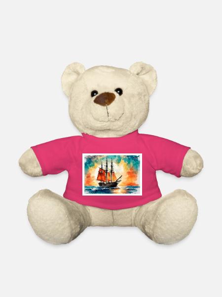 Rotes Segelschiff im Sonnenuntergang - Teddy - Pink