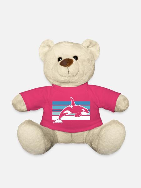 Orca im Ozeanstreifen - Teddy - Pink
