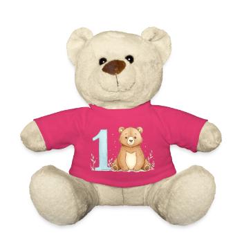 Ours aquarelle avec le numéro 1 - Nounours - rose - Devant