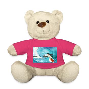 Affiche de pingouin de surf - Nounours - rose - Devant