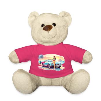 Fille avec voiture de sport 2 - Nounours - rose - Devant