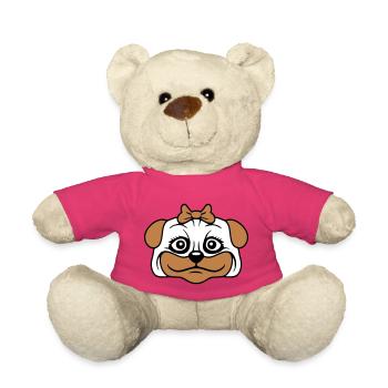 Dog Pug Girl Pretty Bow Woman Female - Teddy Bear - pink - Front