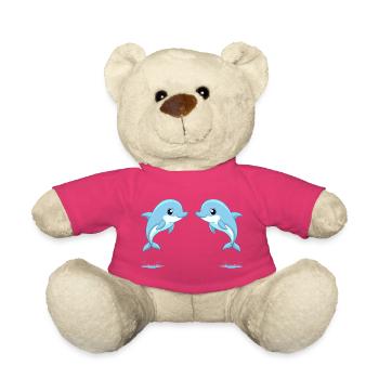 Deux bébés dauphins jumeaux bleu qui sautent - Nounours - rose - Devant