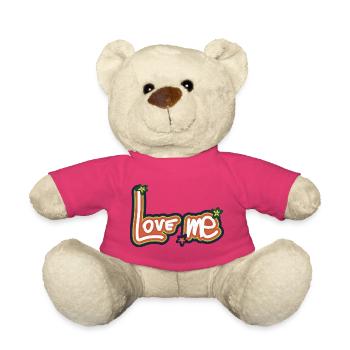 Colorful Love Me design with floral accents - Teddy Bear - pink - Front
