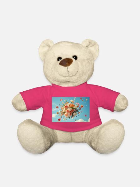 Schwebender Blumenkorb im Wolkenhimmel - Teddy - Pink