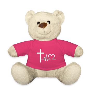 Kreuz und Herzschlag – Modernes Christian Shirt De - Teddy - Pink - Vorne