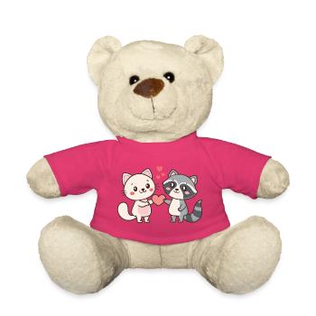 Duo Chat Raton Laveur Câlin et Amour - Nounours - rose - Devant