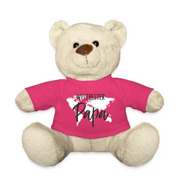 Weltbester Papa – Herzvolles Weltkugel-Design - Teddy - Pink - Vorne