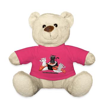 Kawaii-Katzen, die Sushi essen – Niedlicher japanischer Anime - Teddy - Pink - Vorne