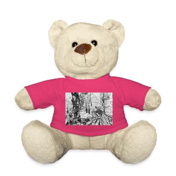 Urban sketch in black and white - Teddy Bear - pink - Front