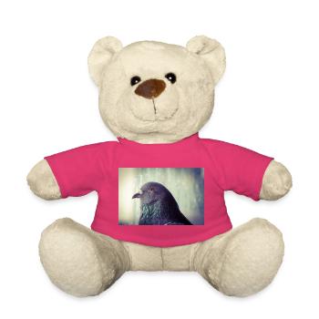 Pigeon portrait with iridescent neck coloration - Teddy Bear - pink - Front