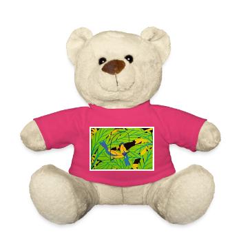 Tropical Birds in Green Foliage - Teddy Bear - pink - Front