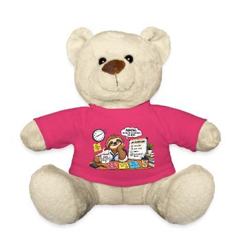 Montagsmotivation mit Faultier am Schreibtisch - Teddy - Pink - Vorne