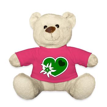 Green heart with edelweiss blossom - Teddy Bear - pink - Front