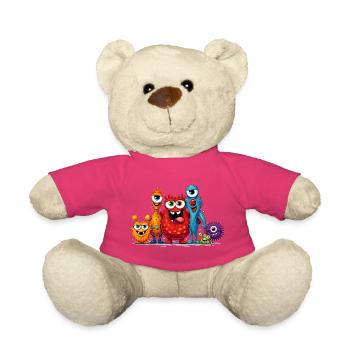 Famille de monstres colorés dans un style dessin animé - Nounours - rose - Devant