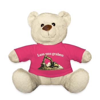 Lass uns graben Bagger Baustelle Humor Vintage - Teddy - Pink - Vorne