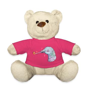 Aquarell Taube Geburtstag mit Sternen und Tröte - Teddy - Pink - Vorne