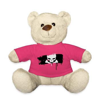 Piratenflagge als dicker Pinselstrich mit Schädel - Teddy - Pink - Vorne