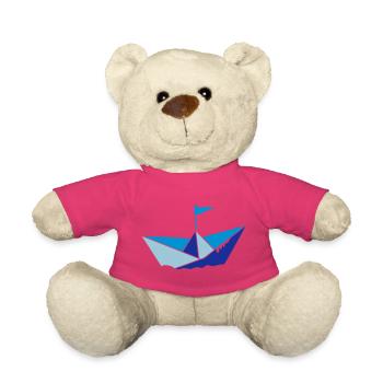 petit bateau en papier dans l'eau avec drapeau - Nounours - rose - Devant