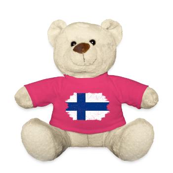 Croix du drapeau finlandais brossé - Nounours - rose - Devant