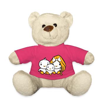 3 oiseaux Famille Parents Maman Papa Trois Enfant Bébé - Nounours - rose - Devant