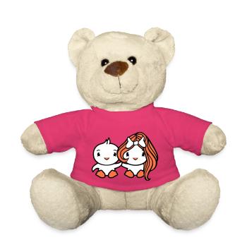 2 Vögel Dame Frau Mann Pärchen Liebe Verliebt Süß - Teddy - Pink - Vorne