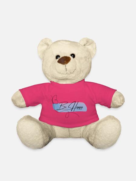 Be Happy - Elegant Watercolor Font - Teddy Bear - pink