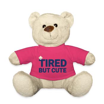 T-shirt Humour Bébé TIRED BUT CUTE | Minimaliste  - Nounours - rose - Devant