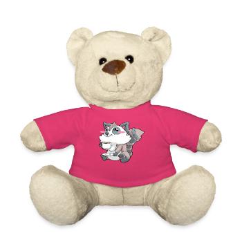 Funny raccoon drinking coffee - Teddy Bear - pink - Front