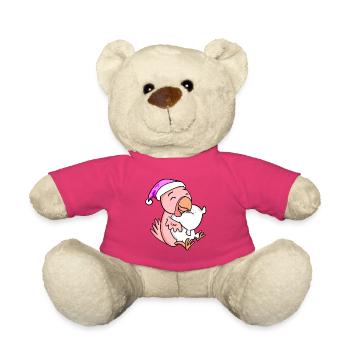 Chicken with pillow and sleeping cap - Teddy Bear - pink - Front