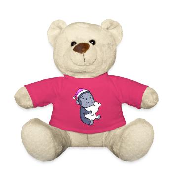 Gorilla with pillow and sleeping cap - Teddy Bear - pink - Front