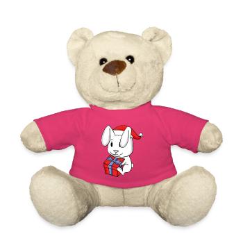 Weihnachten Hase Baby mit Geschenk - Kaninchen - Teddy - Pink - Vorne