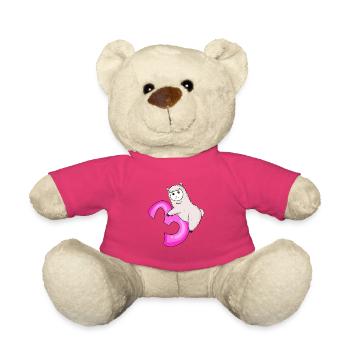 3 Jahre alt - 3. Geburtstag mit Tier Motiv - Schaf - Teddy - Pink - Vorne
