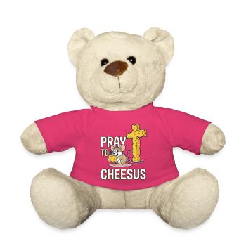 Priez le cheesus – Croix de souris et de fromage - Nounours - rose - Devant