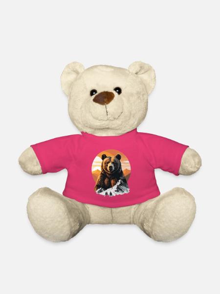 Bär im Bergpanorama Sonnenuntergang - Teddy - Pink